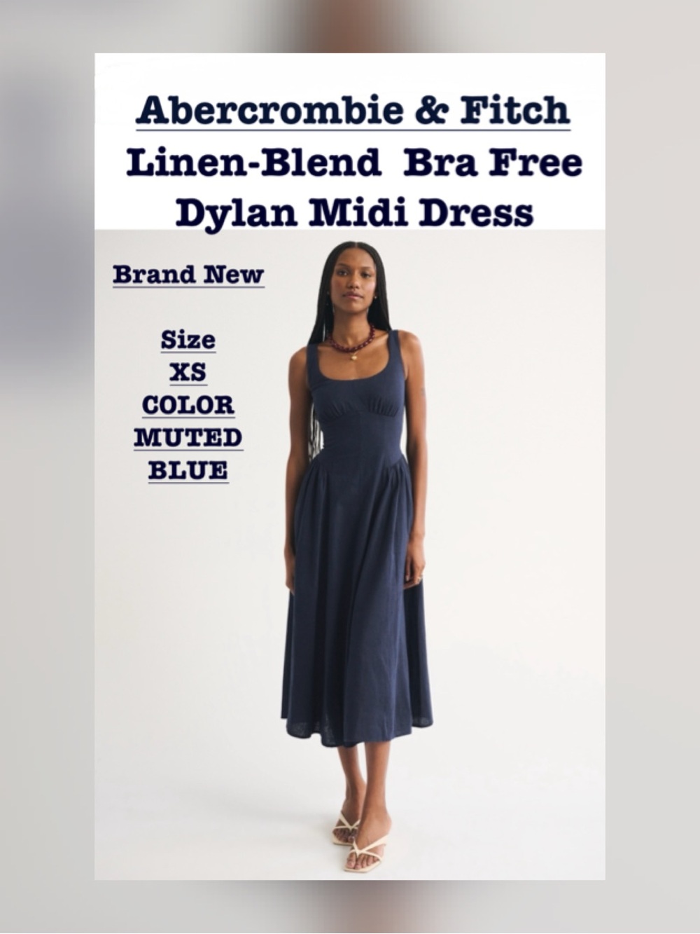 Abercrombie & Fitch Linen-Blend Midi Dress in Muted Blue